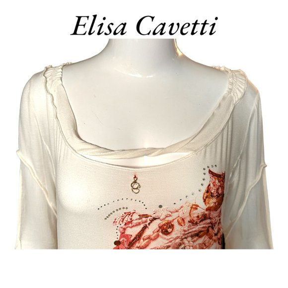 ELISA CAVALETTI EMBELLISHED PRINT DROP SLEEVE TOP (SZ XS / SM) - Picture 2 of 15